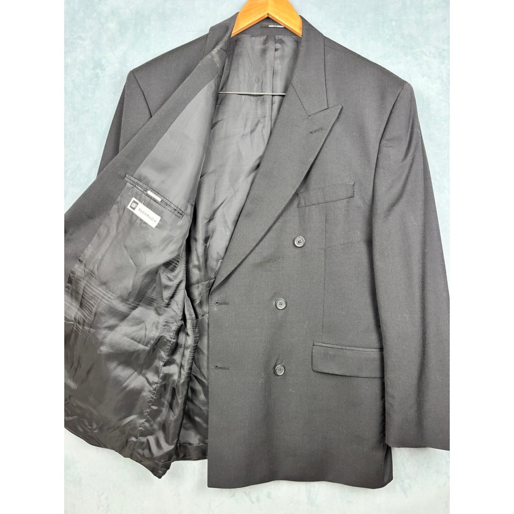 Bachrach Mens Wool Cashmere Double Breasted Blazer Jacket 44R Black L503841A